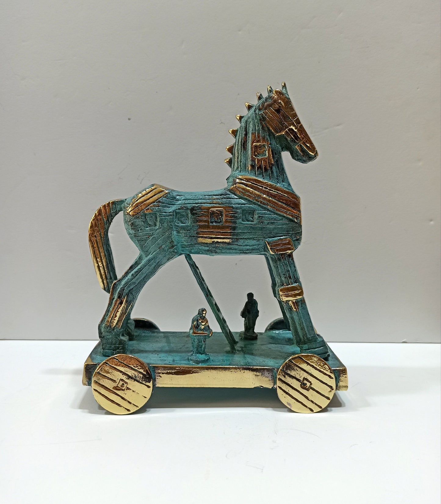 Trojan Horse on Wheels - Hollow Greek Horse - Trojan War - Homer’s Iliad - pure bronze statue