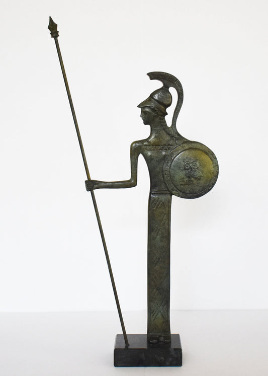 Athena Minerva with Spear and Shield - Greek Roman Goddess of wisdom, handicraft, and warfare - Greek Mythology - pure bronze  statue