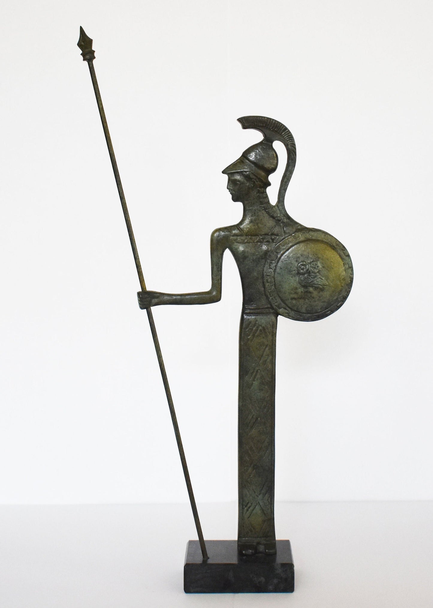 Athena Minerva with helmet, Spear and Shield - Greek Roman Goddess of wisdom, handicraft and warfare - Greek Mythology - pure bronze  statue