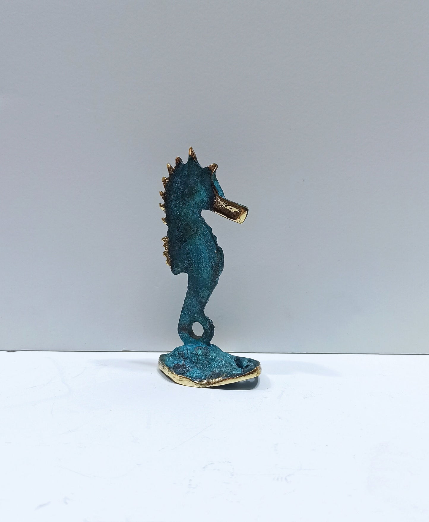 Hippocampus Seahorse  - Miniature - Symbol of God Poseidon - Power, Water, Helpfulness, Bravery - pure Bronze Sculpture