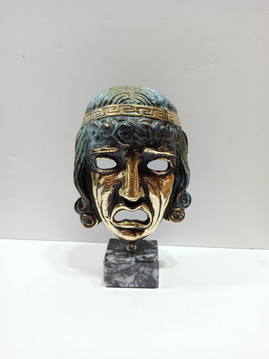 Tragedy Mask - Ancient Greece - Drama - Decorative - Necessary Device for the Art of Theater - pure bronze  statue