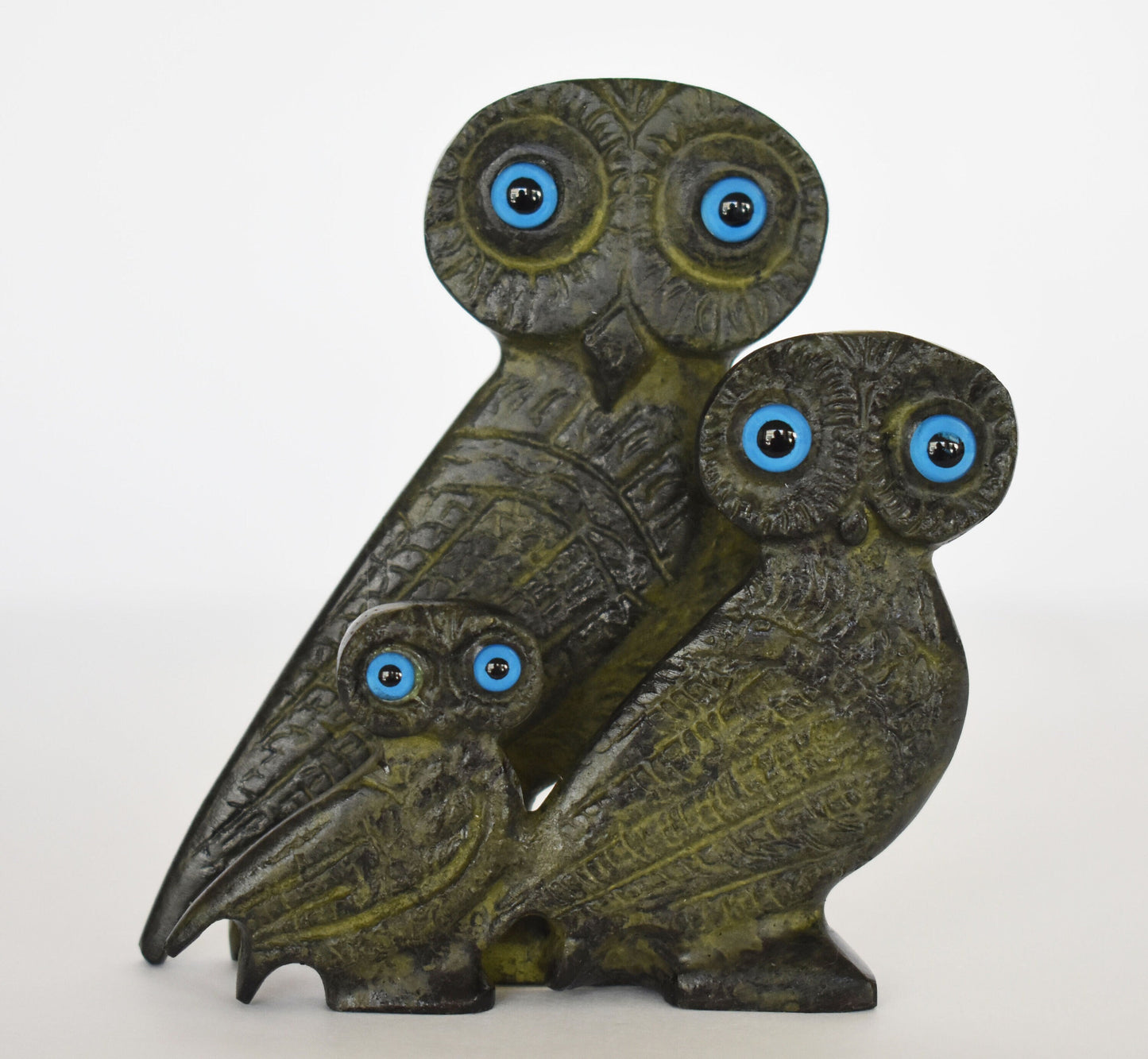 Set of three Owls - Wisdom and Intelligence - Symbol of Goddess Athena Minerva - Ancient Greece - pure bronze  statue