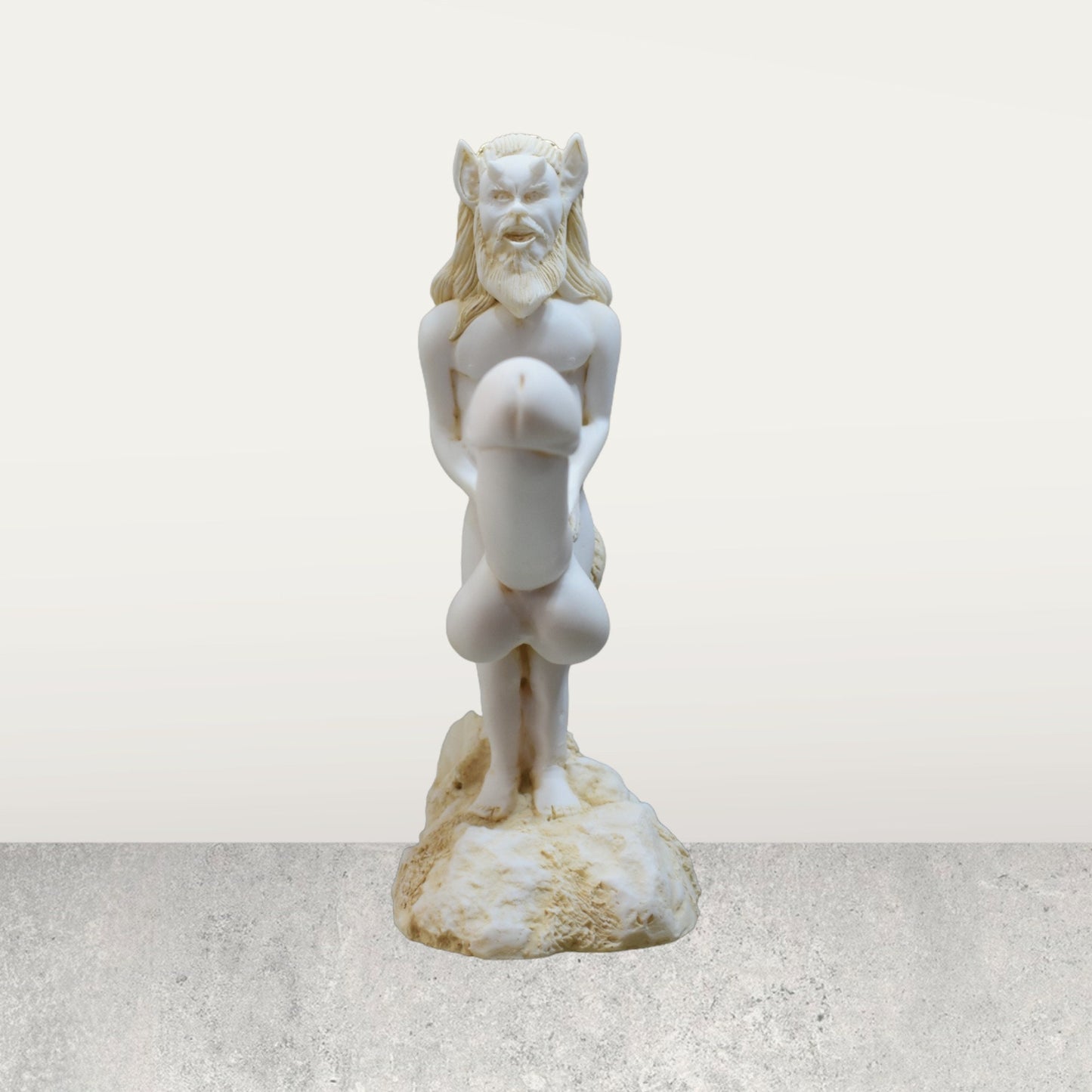 Satyr Silenus - Male Nature Spirit - Goat-Human Hybrid - spend his days drinking, playing instruments, and chasing after women - Alabaster