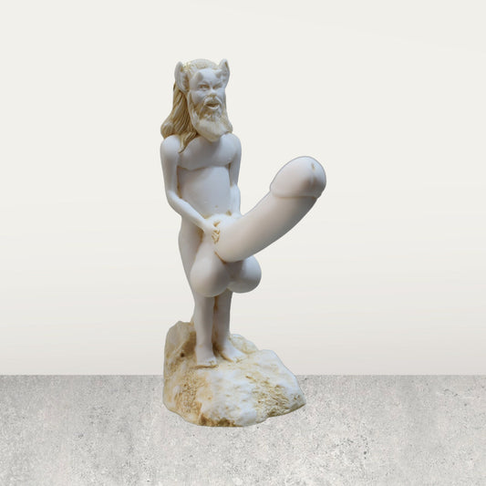 Satyr Silenus - Male Nature Spirit - Goat-Human Hybrid - spend his days drinking, playing instruments, and chasing after women - Alabaster