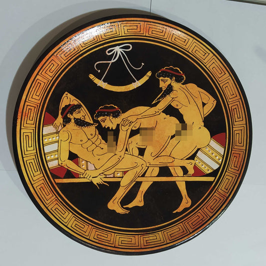 Homoerotic Scene between Three Males  - Athens, 450 BC - All that we love deeply becomes a part of us - Ceramic - Handmade in Greece