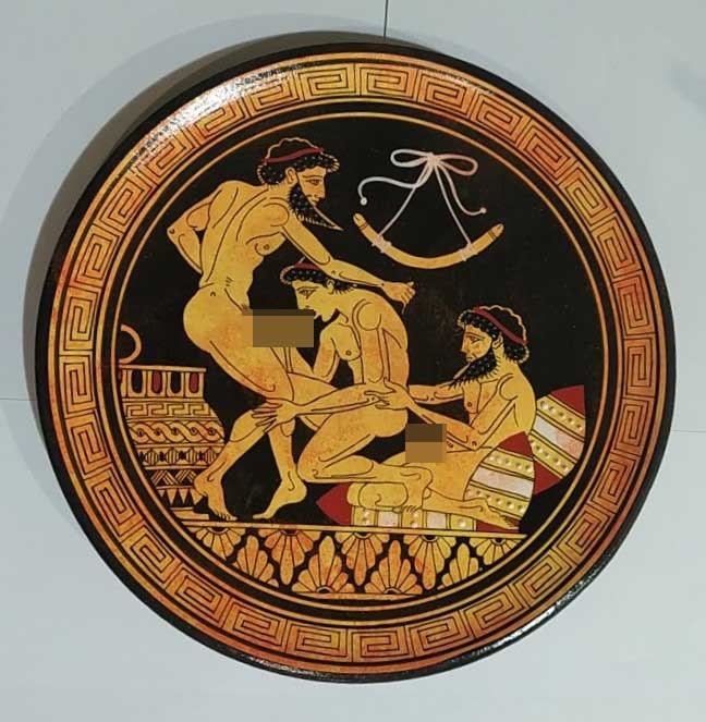 Homoerotic Scene between Three Males  - Athens, 450 BC - To love well is the task in all meaningful relationships - Handmade in Greece