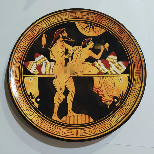 Homoerotic Scene between Two Males  - Athens, 450 BC - Love is such a powerful force - Ceramic - Meander design - Handmade in Greece