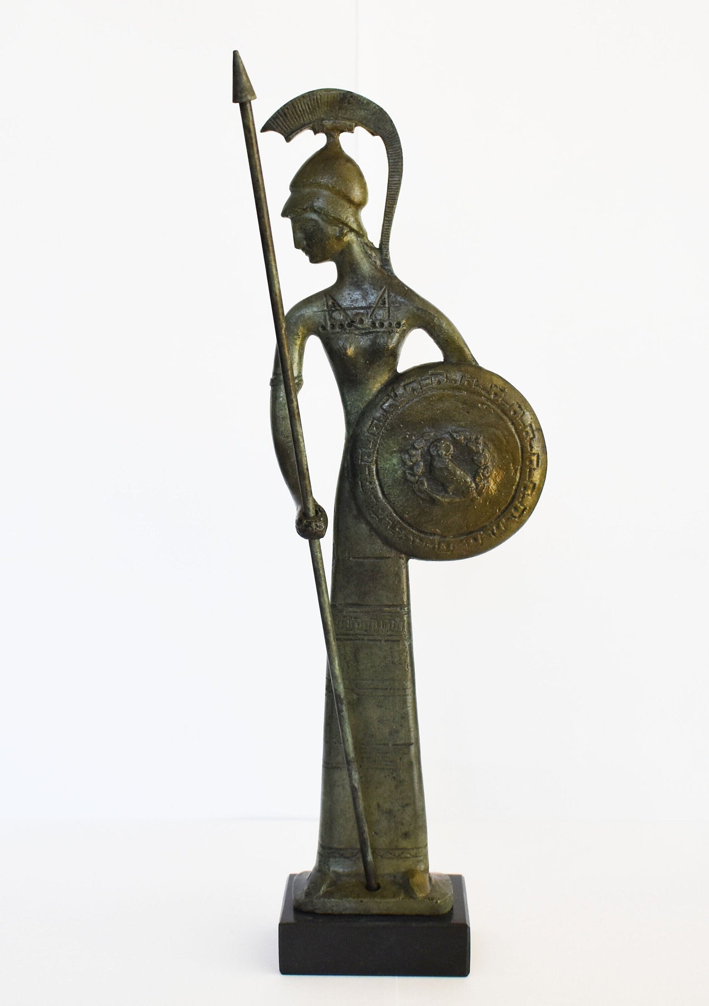 Athena Minerva with Owl and Spear - War Strategy, Giving Heroes Courage, and Inventing useful items and crafts - Greek - pure bronze  statue