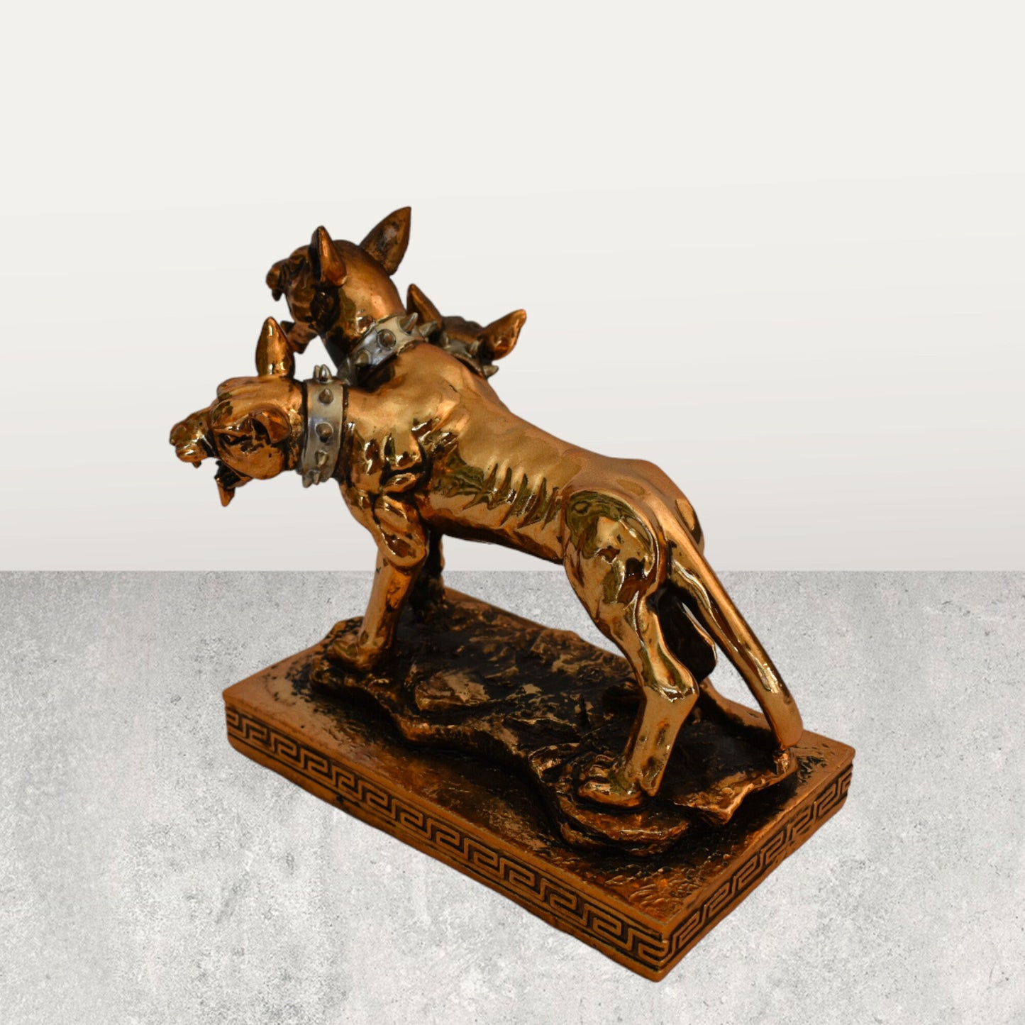 Cerberus -Three-Headed Dog of Hades - Guarding Underworld to prevent the souls of the departed from escaping - Copper Plated Alabaster