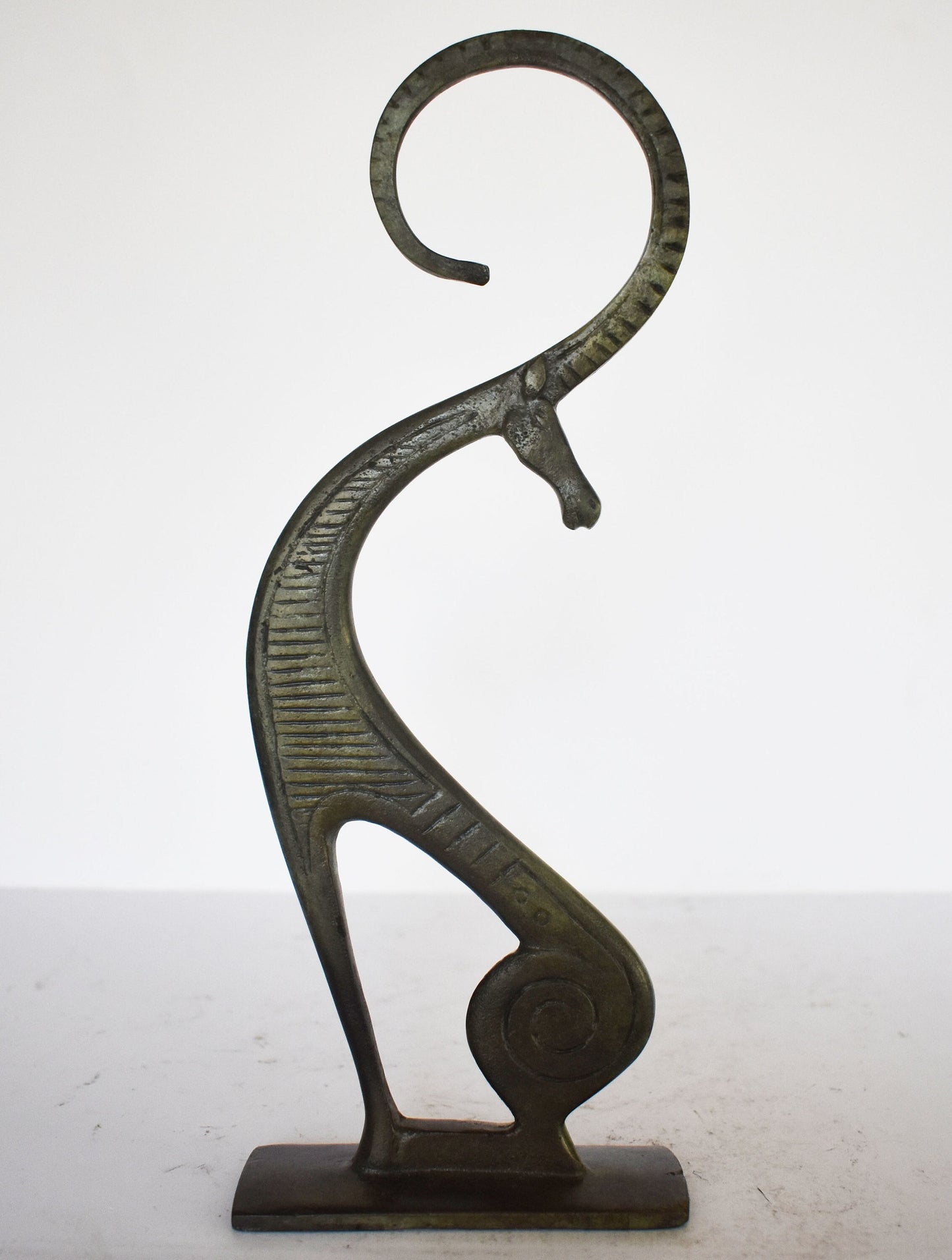 Graceful Ibex - Associated with God Dionysus - pure Bronze Sculpture - marble base - Symbol of Energy, Long Life, Fertility