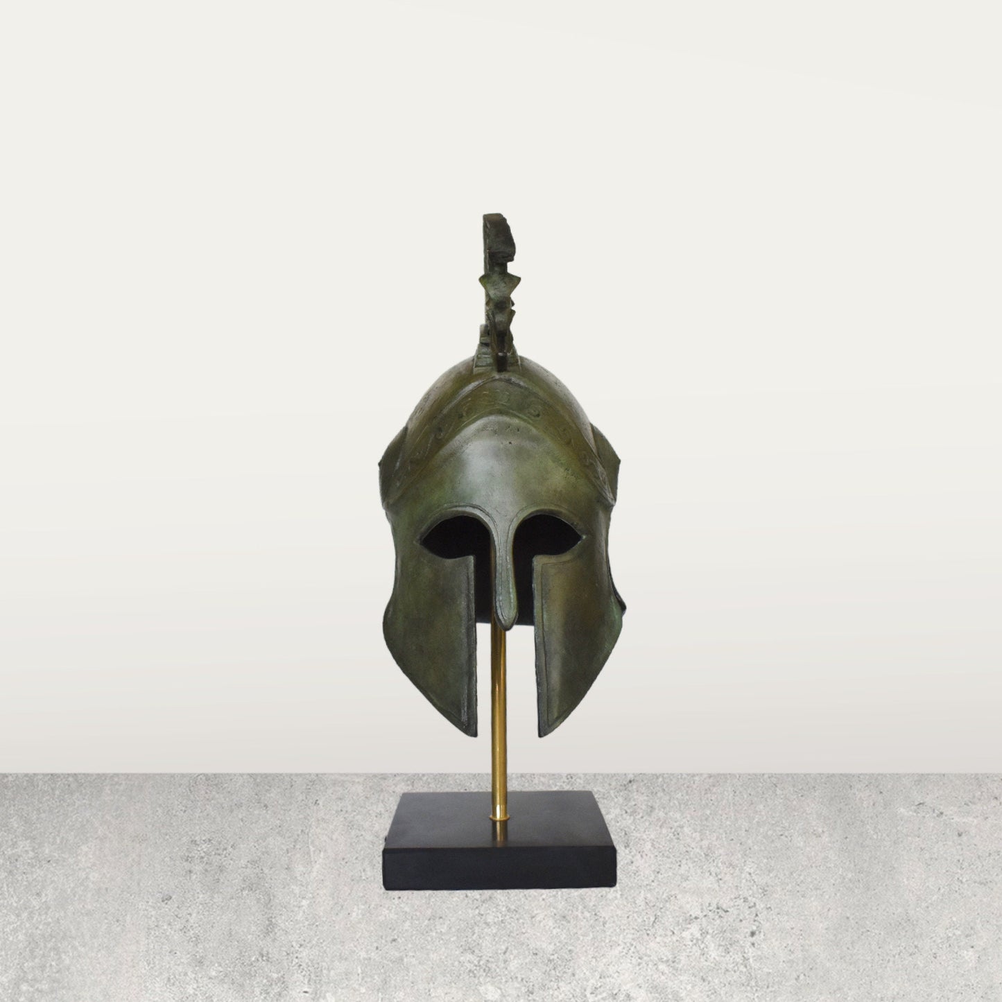 Ancient Greek Spartan Corinthian Helmet - Griffin Motif and marble base  - museum reproduction - pure bronze  statue