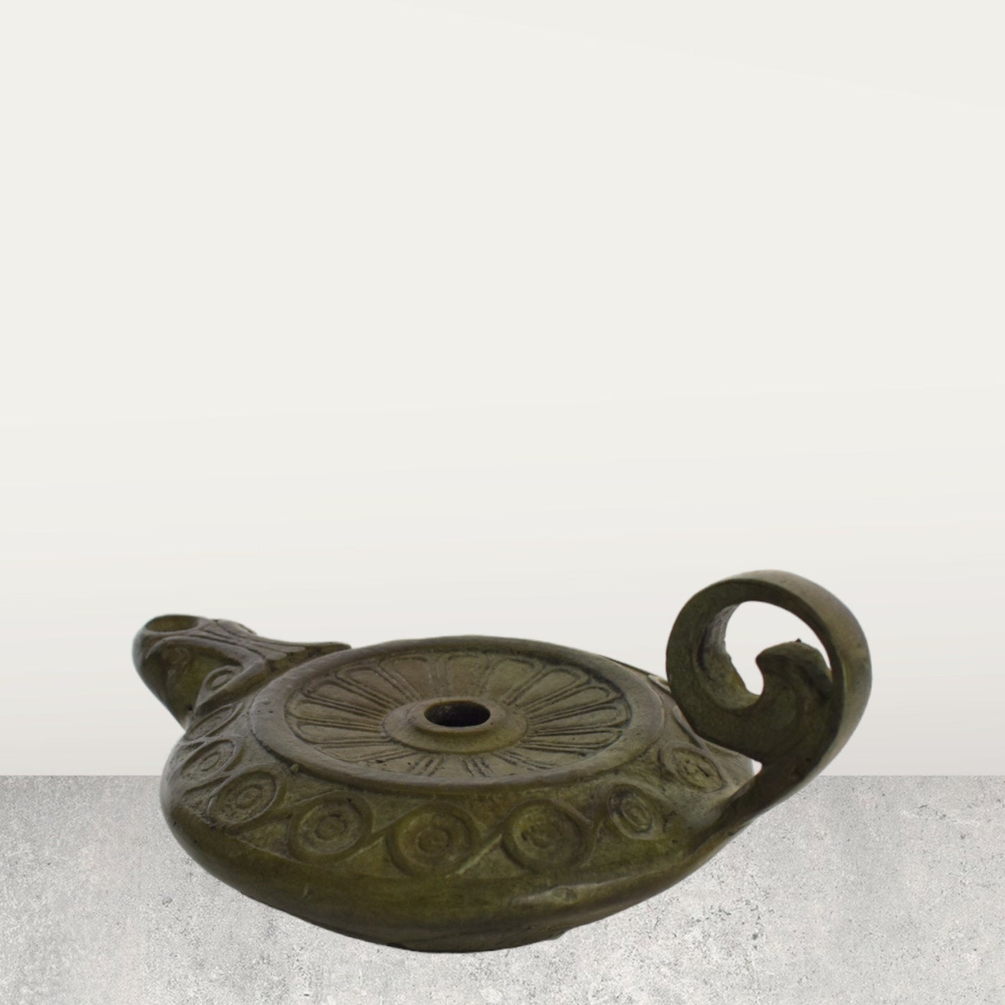 Bronze Oil Lamp - Eternity Symbol and Floral Design - Athens, Attica - 500 B.C. - Ancient Greek Reproduction - Pure Bronze Sculpture