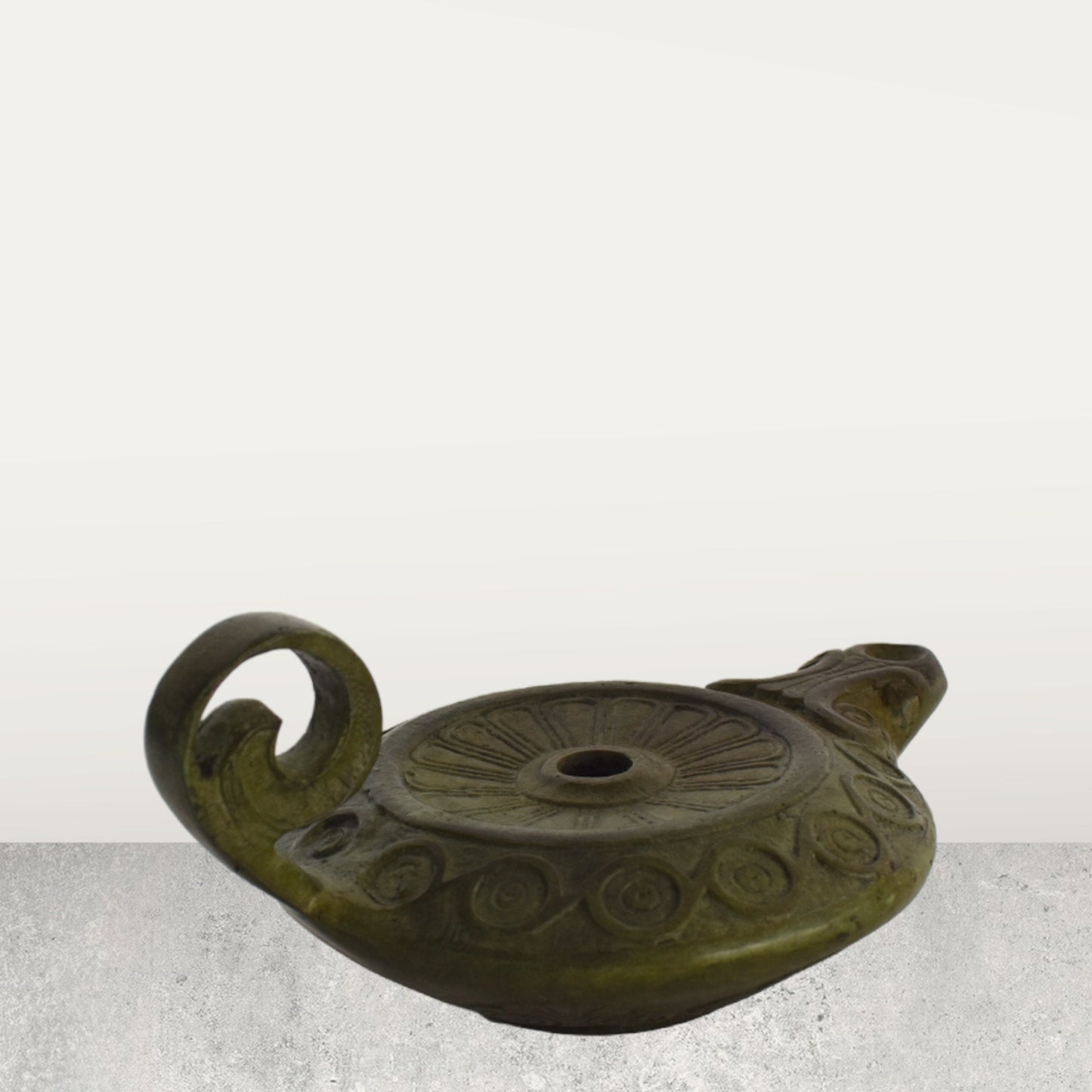 Bronze Oil Lamp - Eternity Symbol and Floral Design - Athens, Attica - 500 B.C. - Ancient Greek Reproduction - Pure Bronze Sculpture