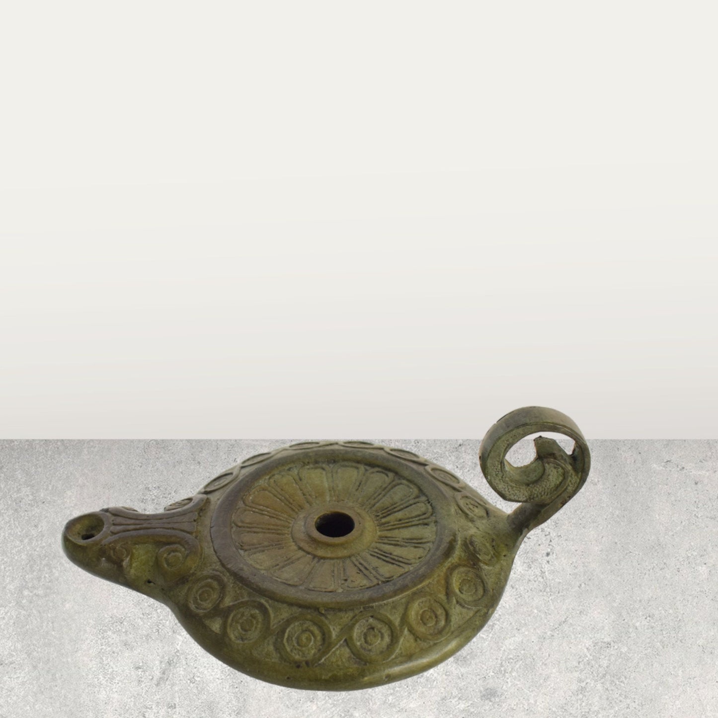 Bronze Oil Lamp - Eternity Symbol and Floral Design - Athens, Attica - 500 B.C. - Ancient Greek Reproduction - Pure Bronze Sculpture