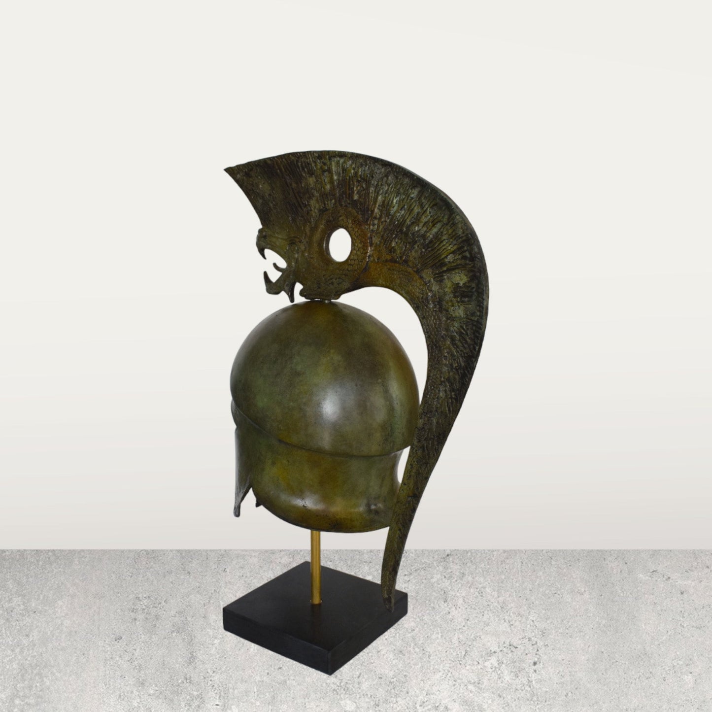 Ancient Greek Athenian Corinthian Helmet with Griffin - Classic Period - Marble Base  - Museum Reproduction - Pure Bronze Statue