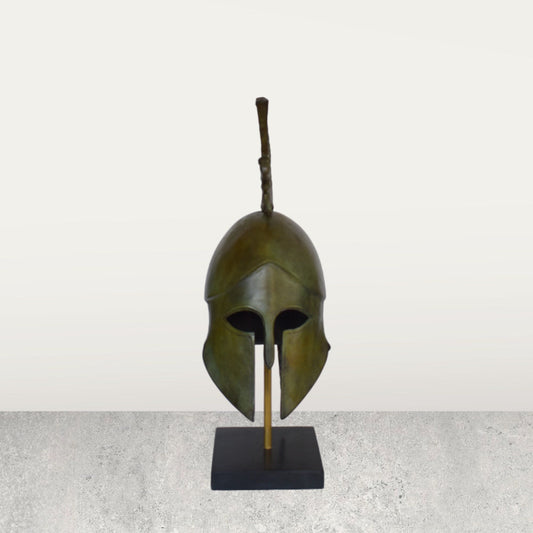 Ancient Greek Athenian Corinthian Helmet with Griffin - Classic Period - Marble Base  - Museum Reproduction - Pure Bronze Statue