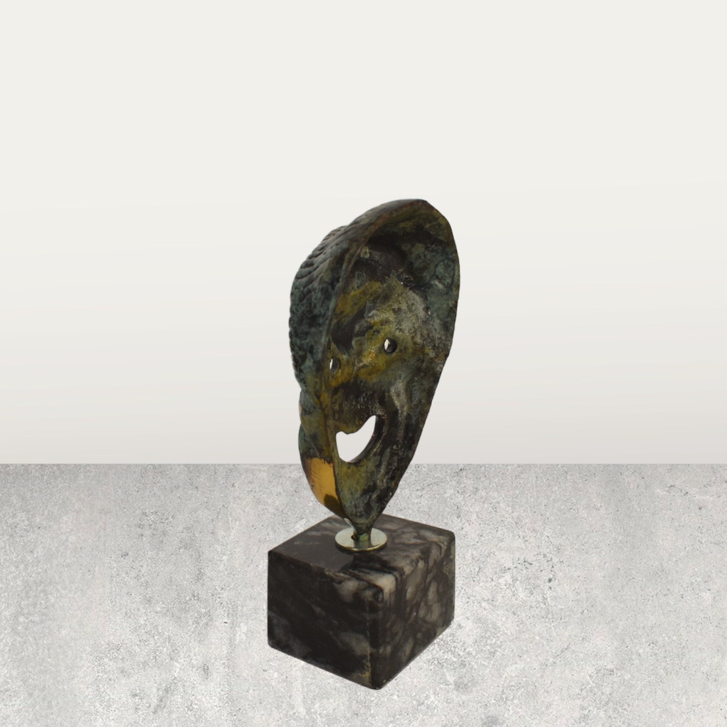 Comedy  Mask - One of the final three principal Dramatic forms in the Theatre of Classical Greece - Decorative - Marble Base - pure bronze
