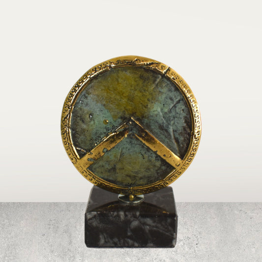 Ancient Greek Spartan Shield - Capital lambda Λ symbol - King Leonidas and 300 - Μarble Βase - Museum Replica - pure Bronze Sculpture