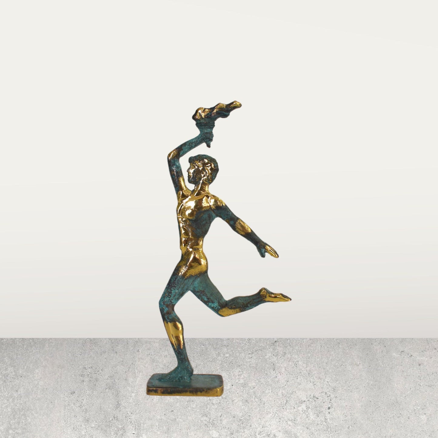 Torchbearer - someone who carries a torch at the head of a group of people - Ancient Greek Olympic Games- pure Bronze Sculpture