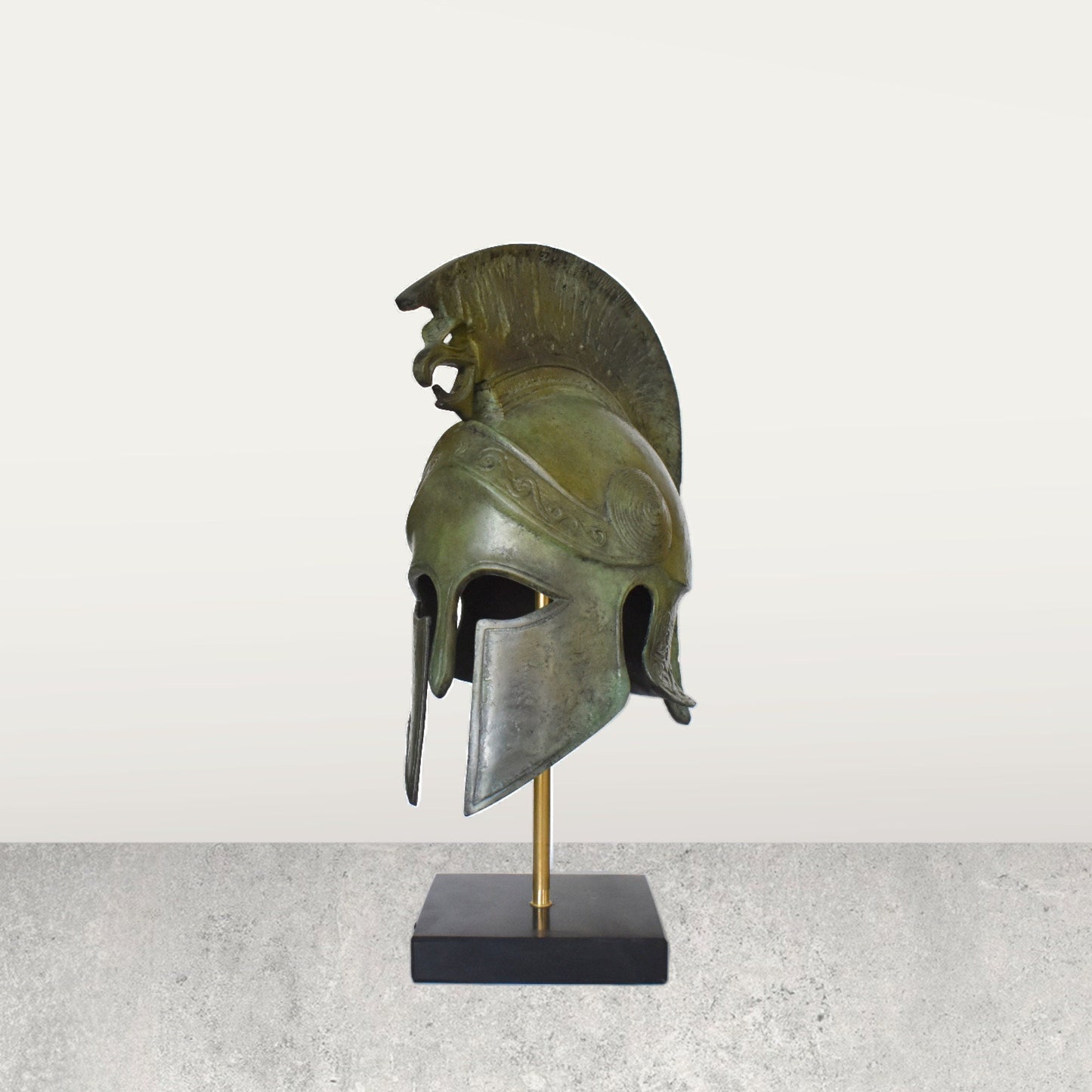 Ancient Greek Spartan Corinthian Helmet - Griffin Motif and marble base  - museum reproduction - pure bronze  statue