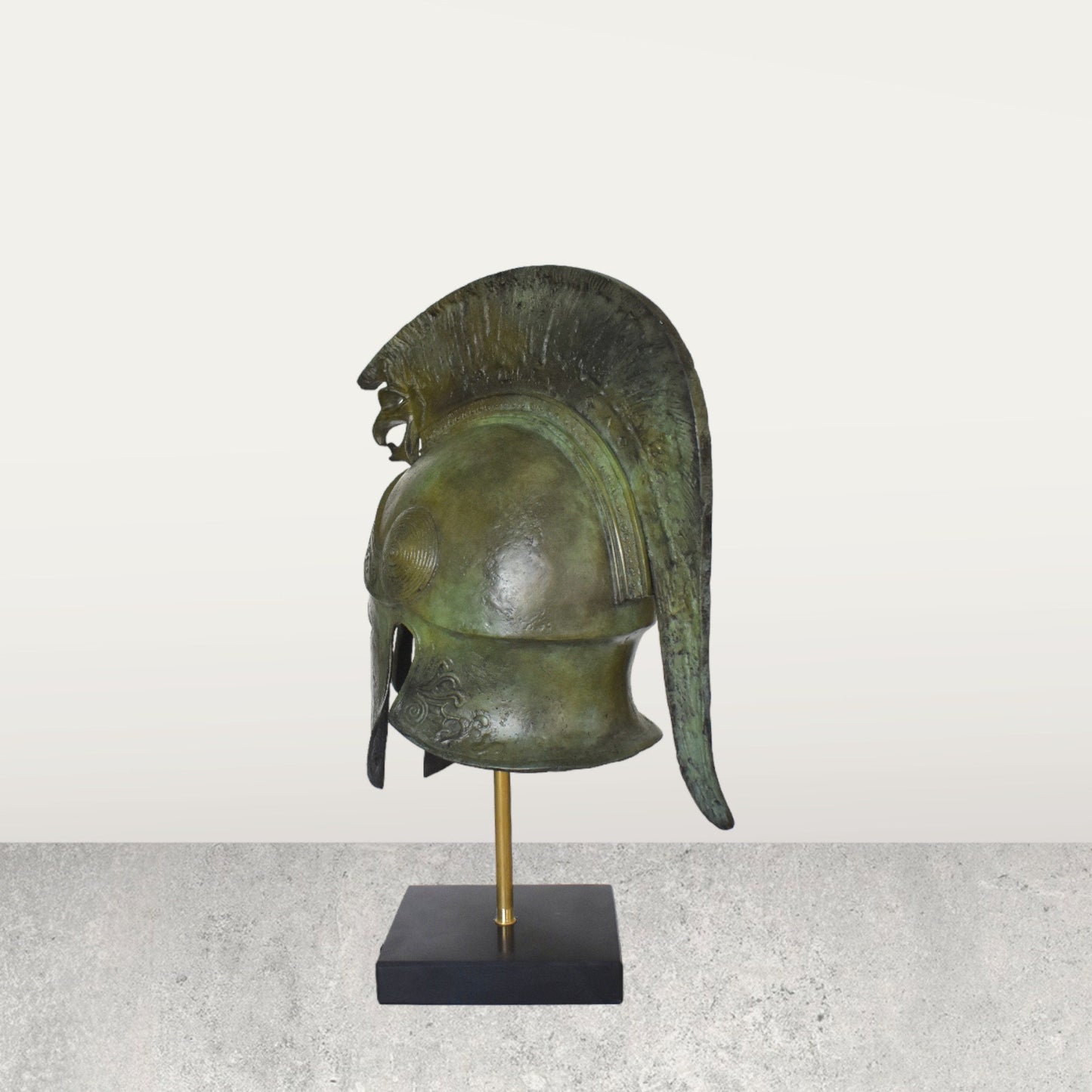 Ancient Greek Spartan Corinthian Helmet - Griffin Motif and marble base  - museum reproduction - pure bronze  statue