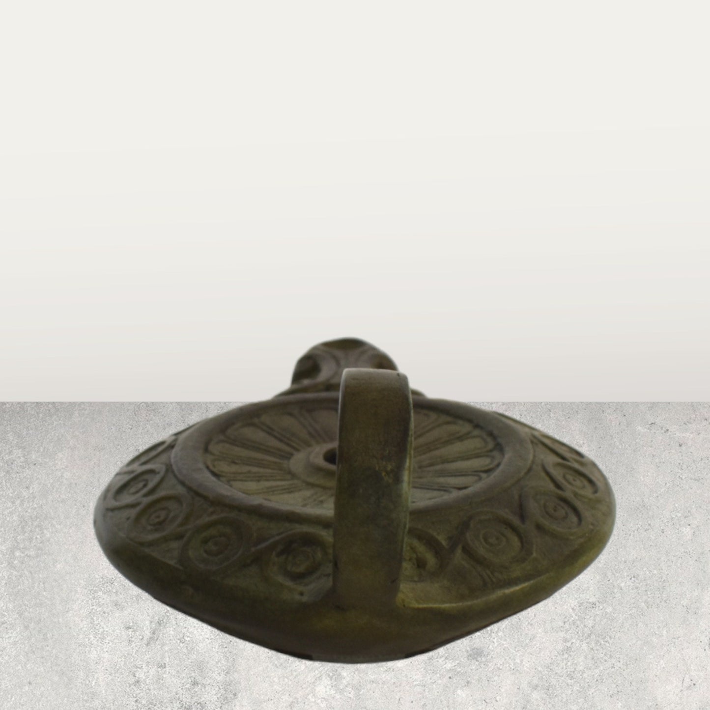 Bronze Oil Lamp - Eternity Symbol and Floral Design - Athens, Attica - 500 B.C. - Ancient Greek Reproduction - Pure Bronze Sculpture