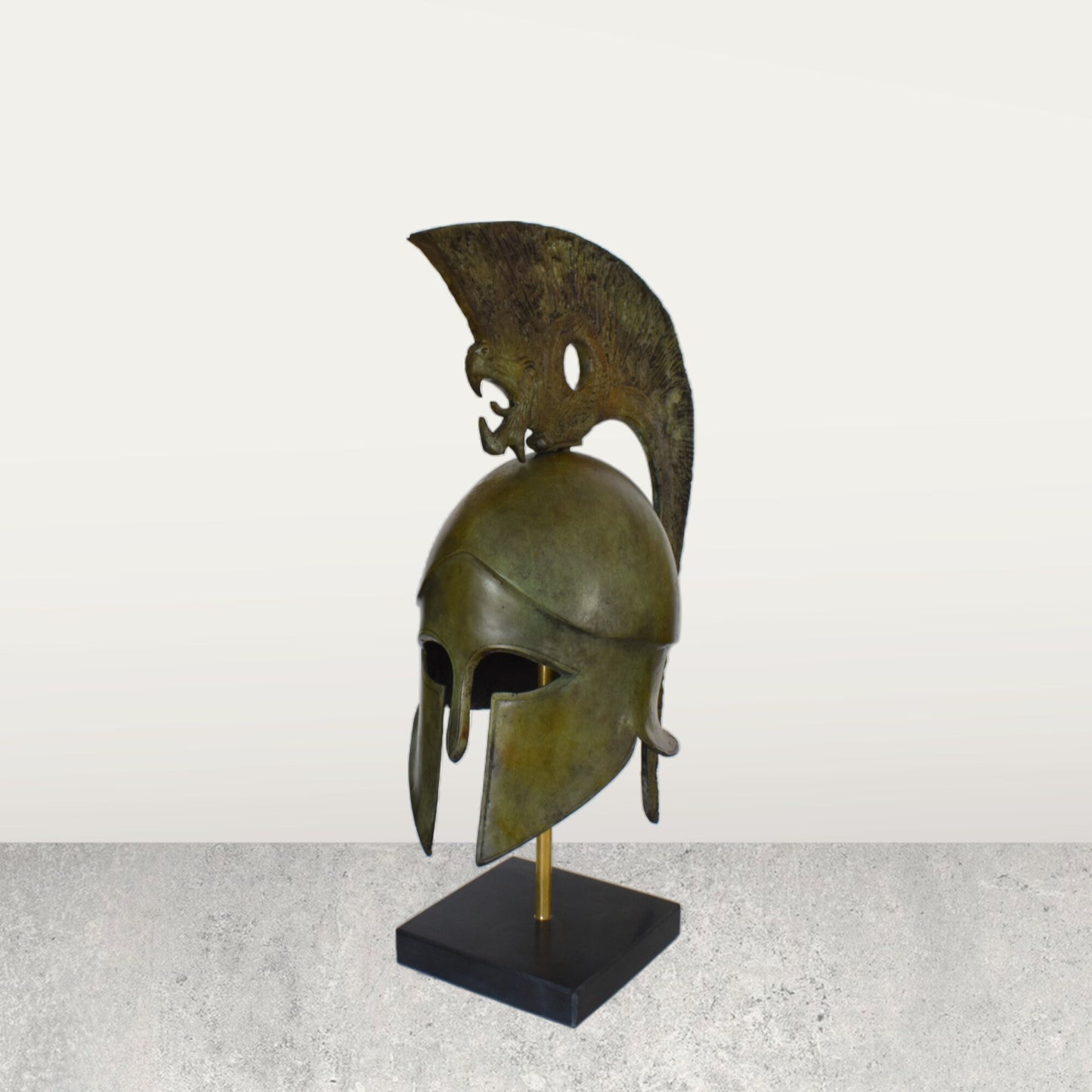 Ancient Greek Athenian Corinthian Helmet with Griffin - Classic Period - Marble Base  - Museum Reproduction - Pure Bronze Statue