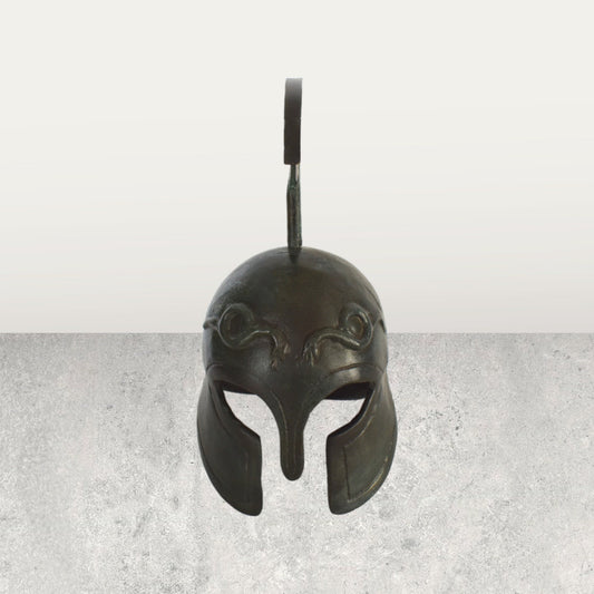 Ancient Greek Spartan Corinthian Helmet - With Snakes - pure bronze statue
