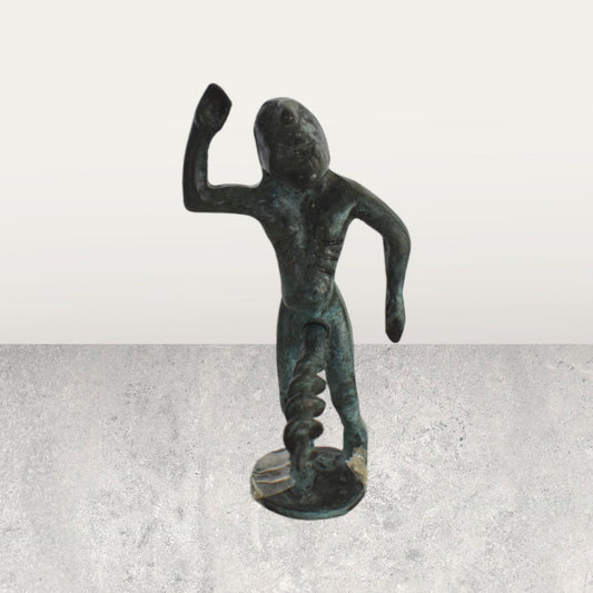 Satyr - Male Nature Spirit - Attendant of Pan and Dionysus - Goat-Human Hybrid - Corkscrew - pure bronze  statue