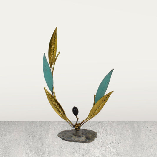 Olive Branch - Ancient Greek Symbol of Peace and Victory - Olympic Games Prize - Marble Base - Small - pure bronze  statue