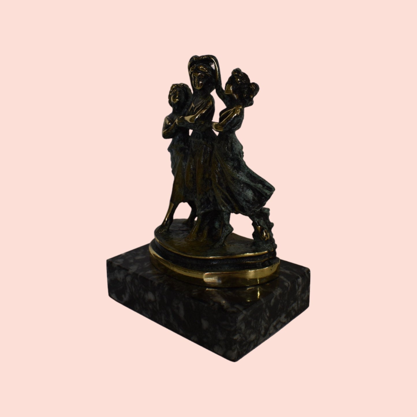 Three Graces Gratiae - Euphrosyne, Aglaia, and Thalia - Greek Roman Goddesses of Pleasure, Creativity - pure bronze statue