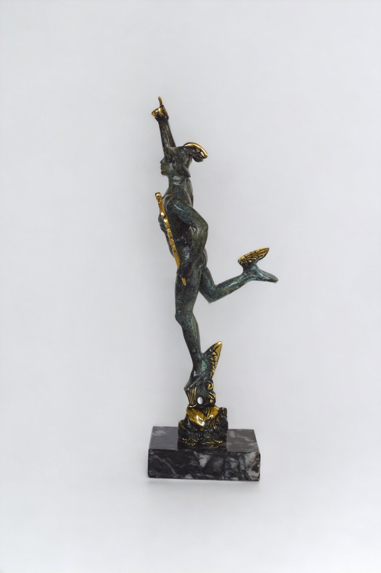 Hermes Mercury - Flying - Greek Roman God of Travelers, Athletes, Shepherds, Commerce - Psychopomp and divine messenger - pure bronze