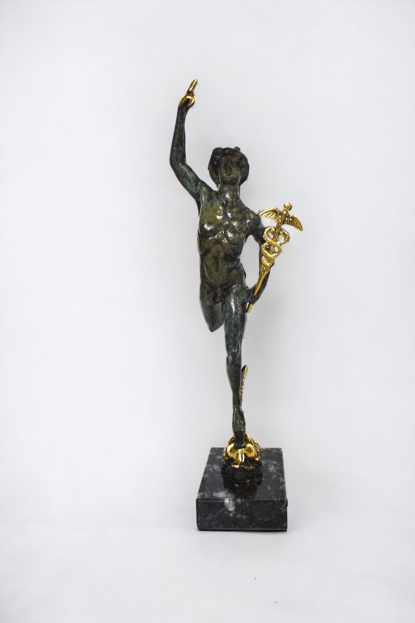 Hermes Mercury - Flying - Greek Roman God of Travelers, Athletes, Shepherds, Commerce - Psychopomp and divine messenger - pure bronze