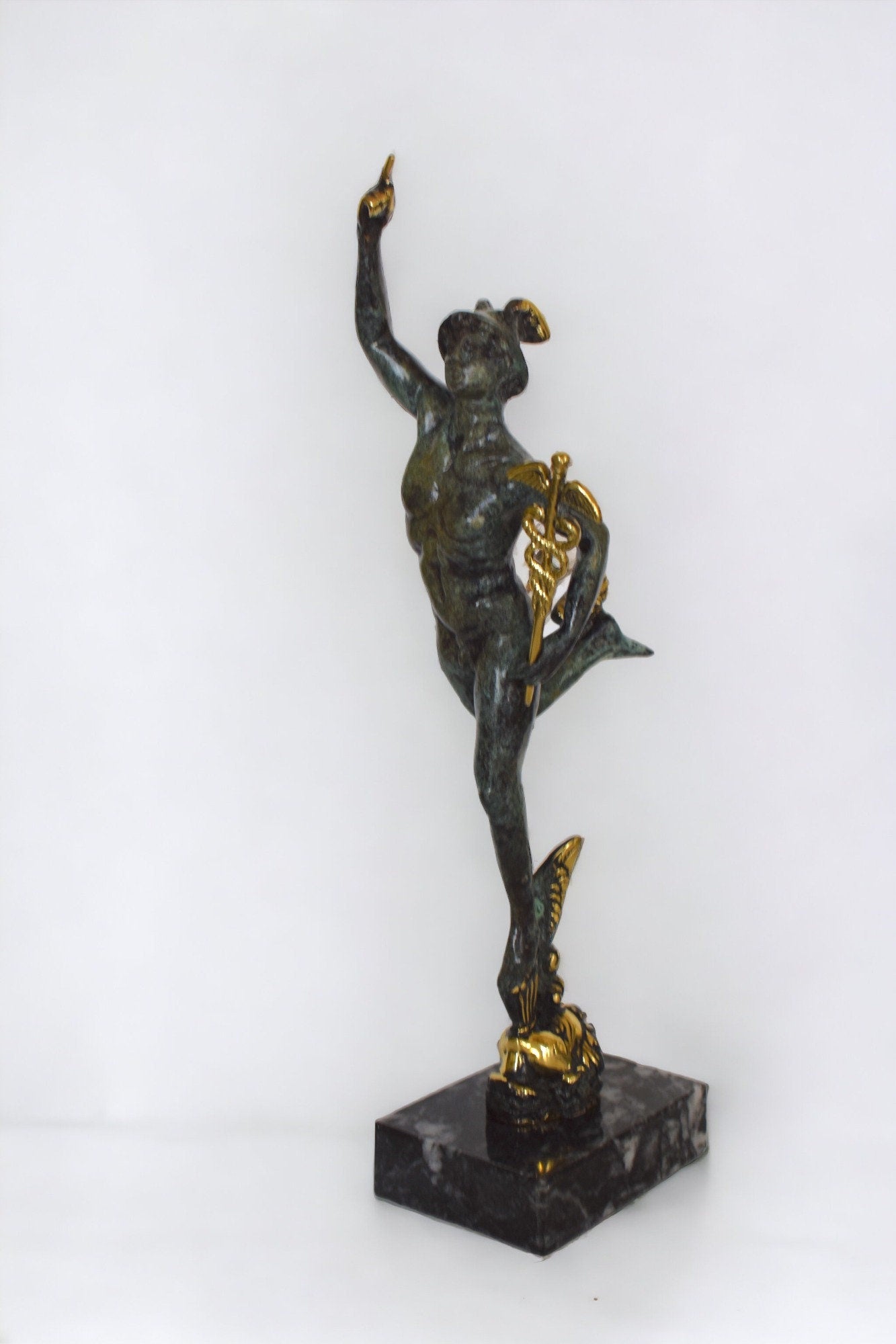 Hermes Mercury - Flying - Greek Roman God of Travelers, Athletes, Shepherds, Commerce - Psychopomp and divine messenger - pure bronze