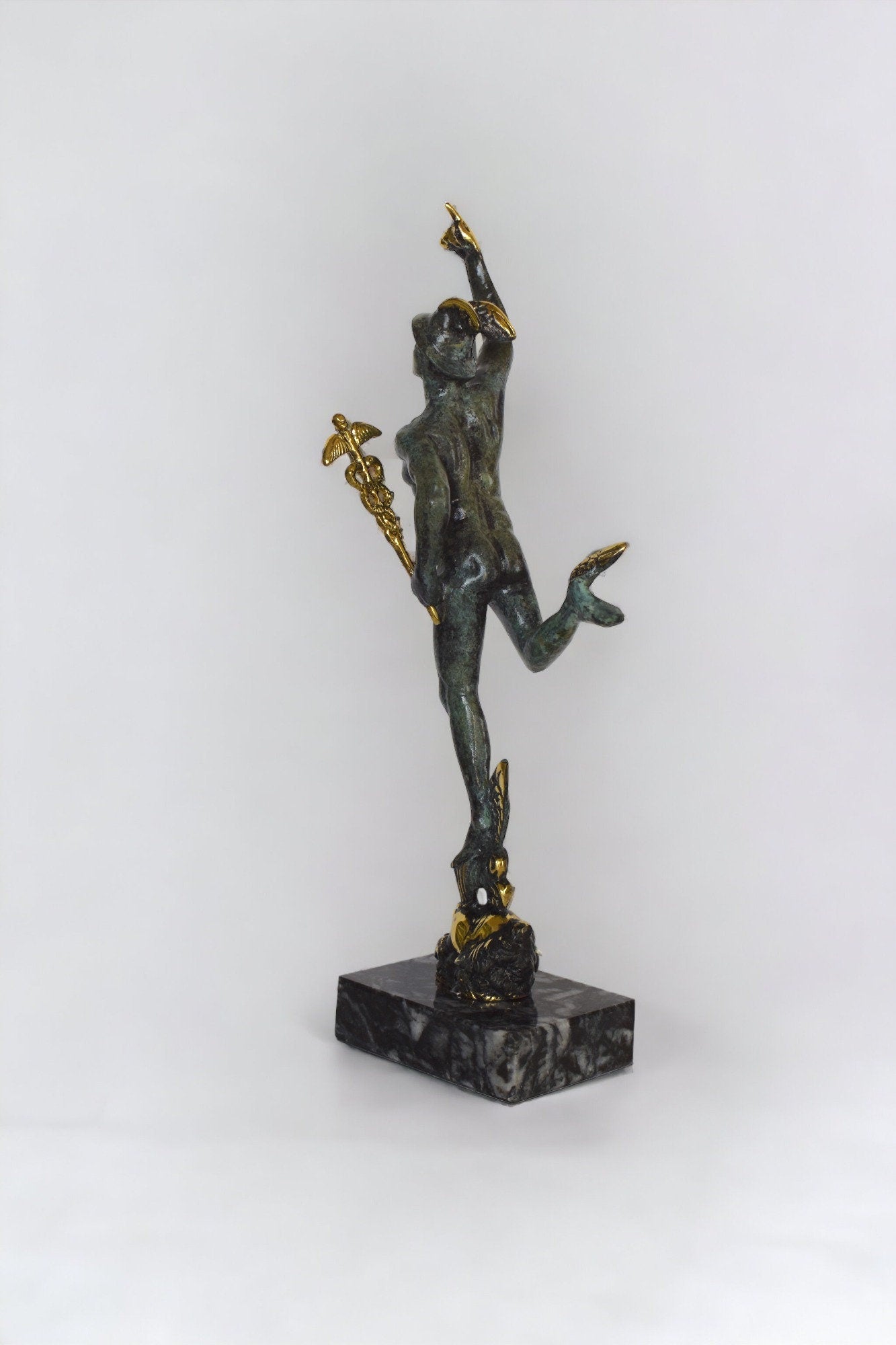 Hermes Mercury - Flying - Greek Roman God of Travelers, Athletes, Shepherds, Commerce - Psychopomp and divine messenger - pure bronze