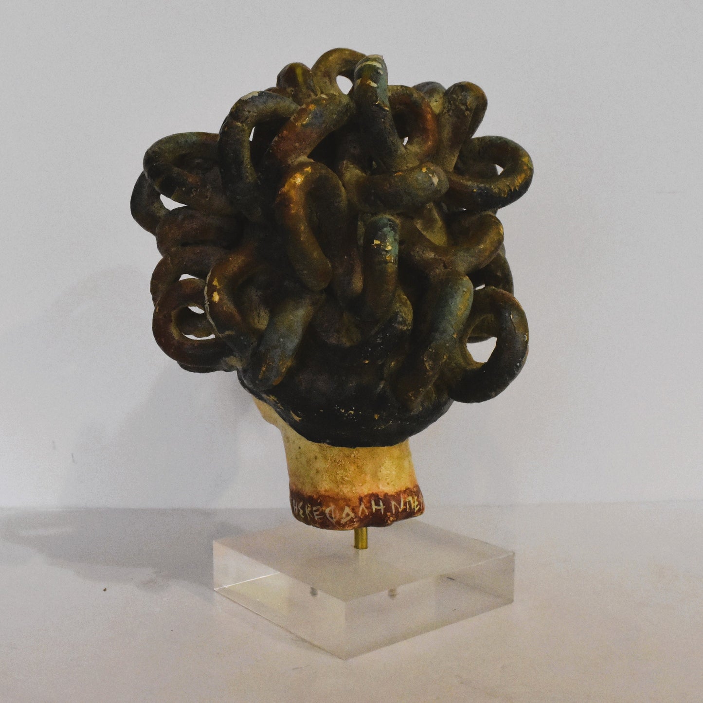 Medusa Head - Snake-Haired Gorgon - Monster - Symbol of natural cycle of birth, death and rebirth - Plexiglass Base - Ceramic Artifact