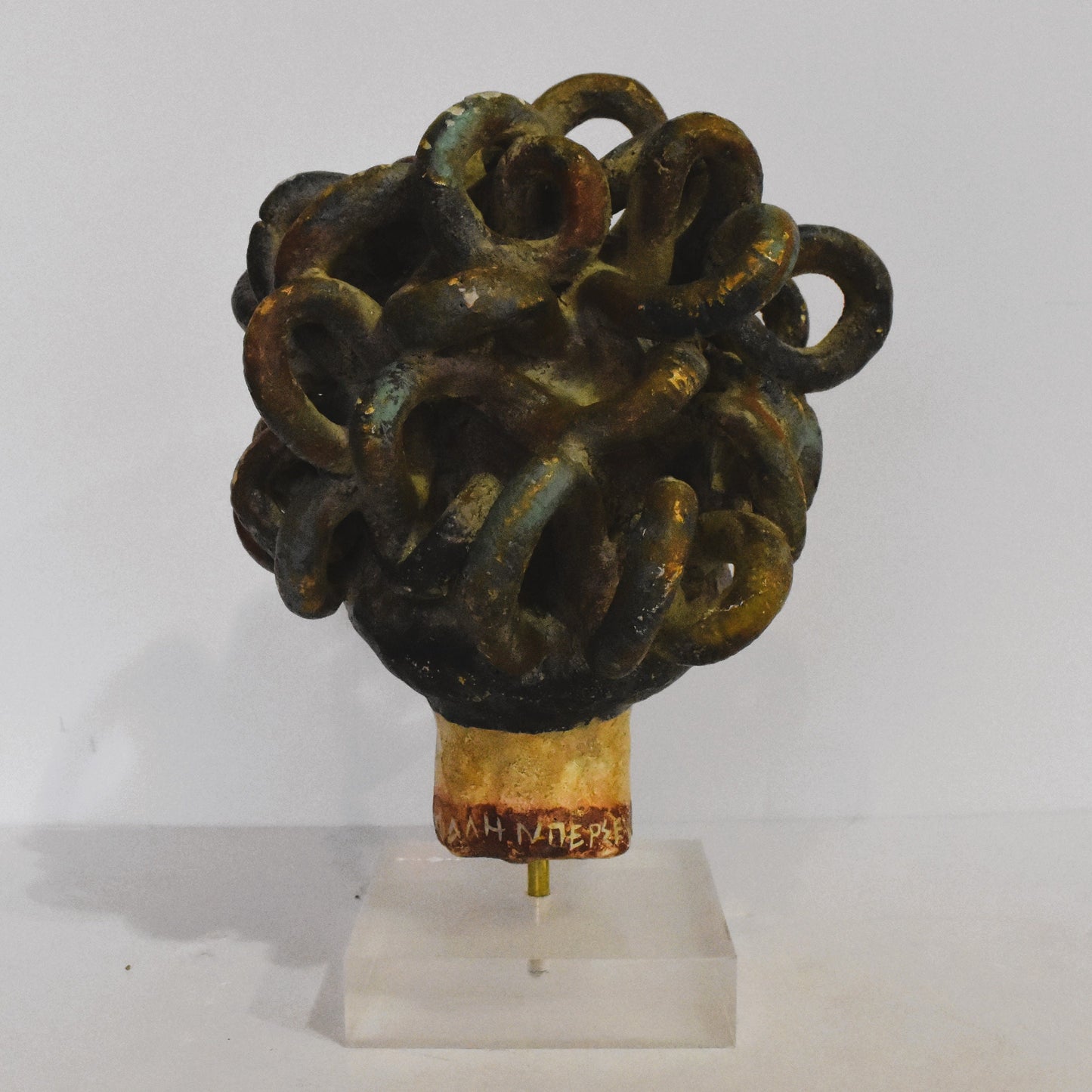 Medusa Head - Snake-Haired Gorgon - Monster - Symbol of natural cycle of birth, death and rebirth - Plexiglass Base - Ceramic Artifact