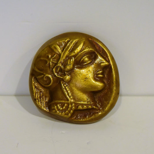 Athena Minerva, Greek Roman Goddess of wisdom - Owl, Athenian Symbol - Athenian Tetradrachm coin - Paperweight - pure bronze  statue