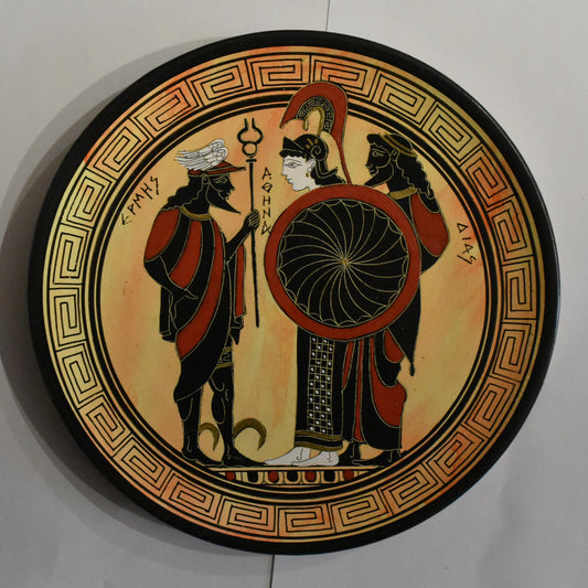 Athena, goddess of wisdom - Hermes, the herald of the gods - Zeus, king of the gods - Ceramic plate