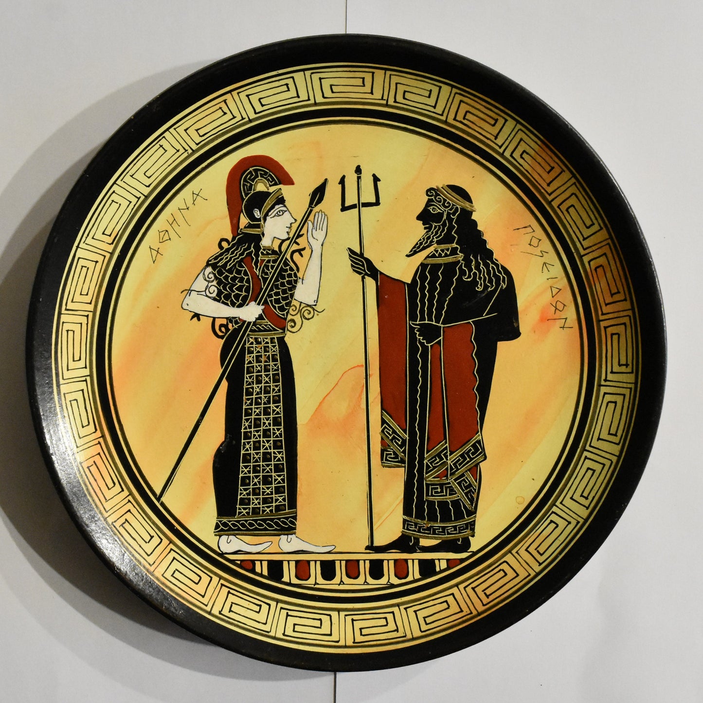 Athena and Poseidon’s Contest for Athens - Ancient Greek Olympian Gods - Ceramic plate - Handmade in Greece