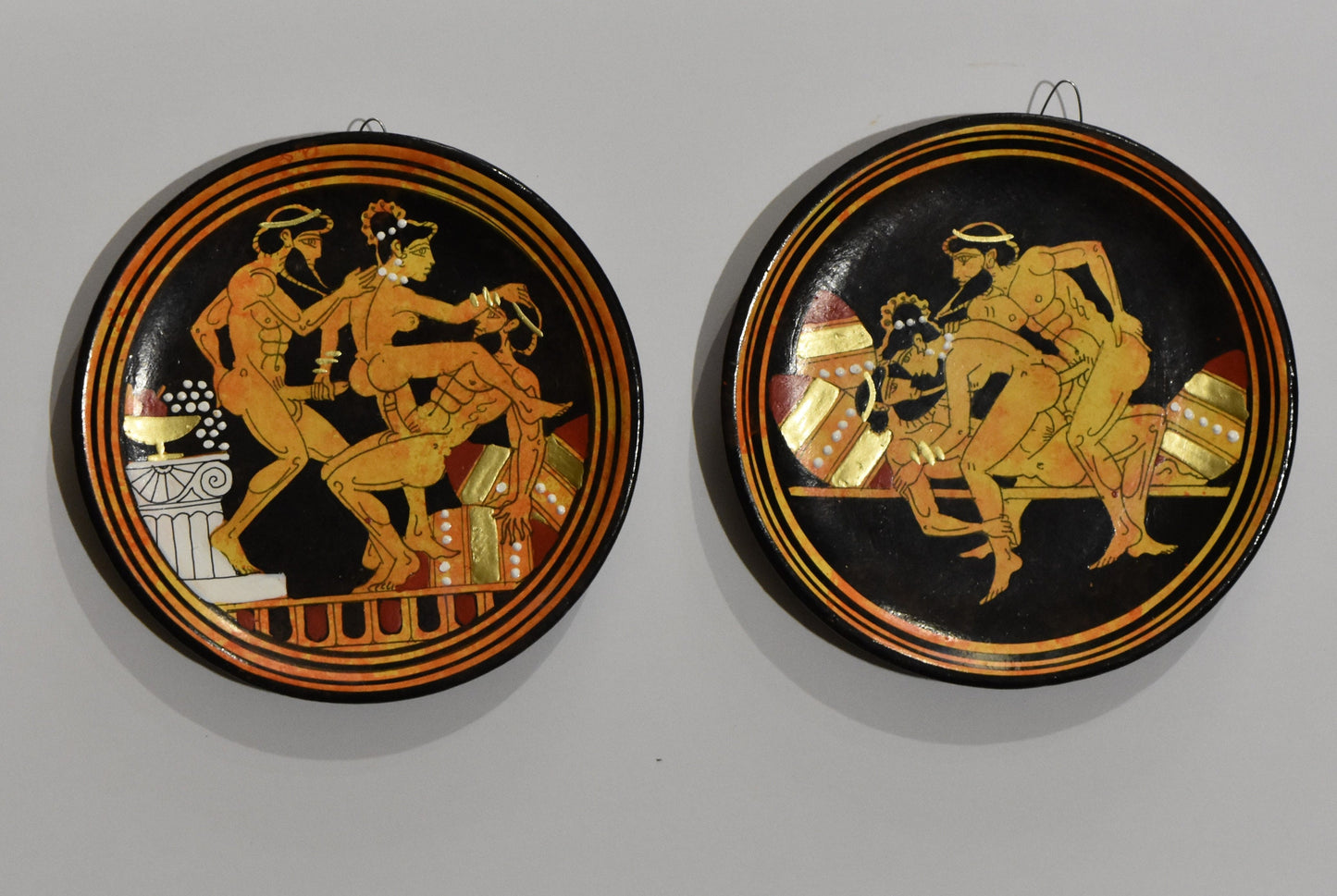 Ancient Erotic Scene - Set of Two - Athens, 450 BC - Representation of Red Figure Vessel - Ceramic plate - Handmade in Greece