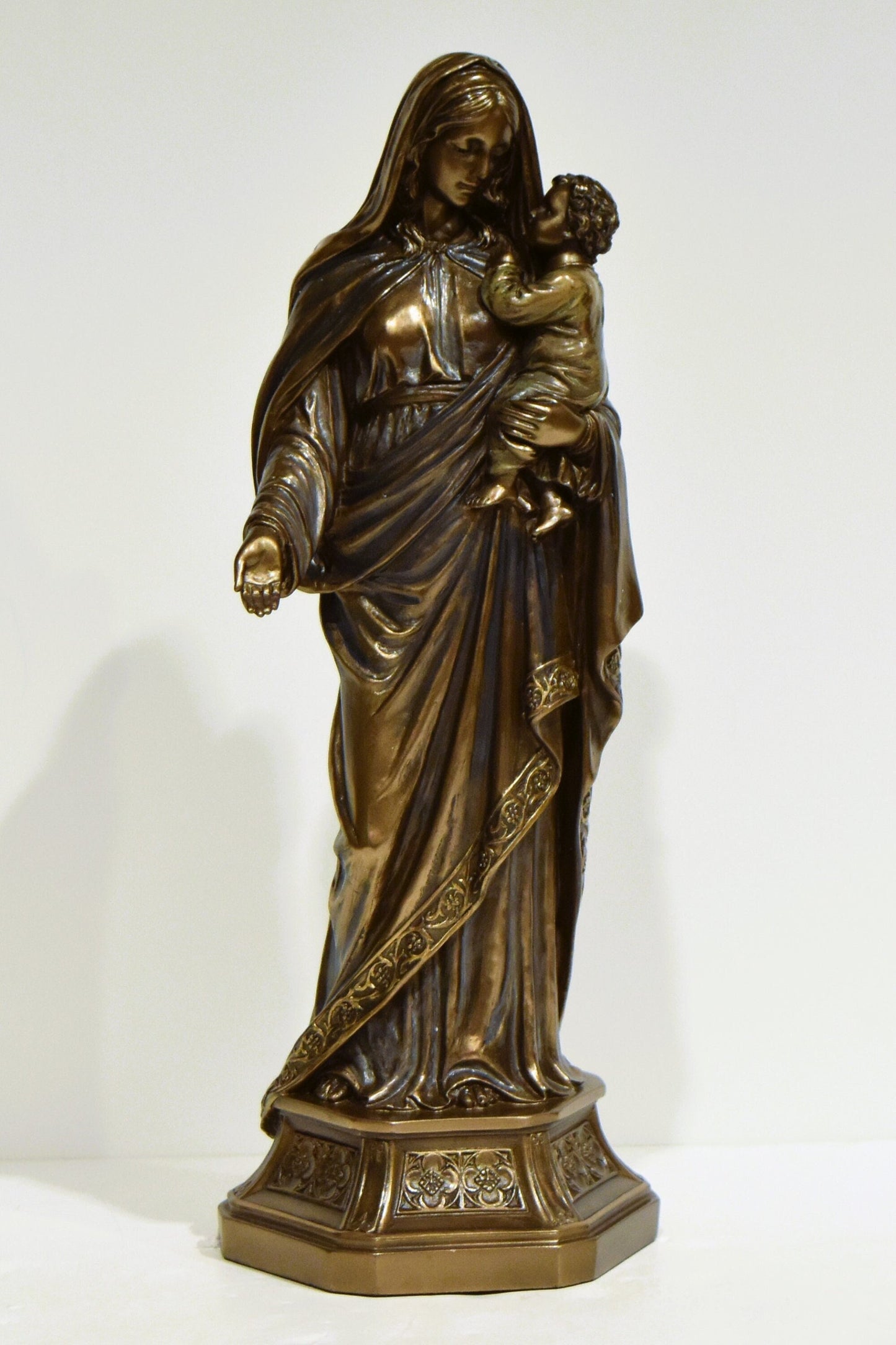 Virgin Mary Hugging Baby Jesus - Blessed Mother - Protection - Christianity - Cold Cast Bronze Resin