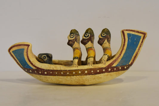 Terracotta Βoat with Three Rowers - Cyprus - ca 1100 BC - Museum Reproduction - Ceramic Artifact