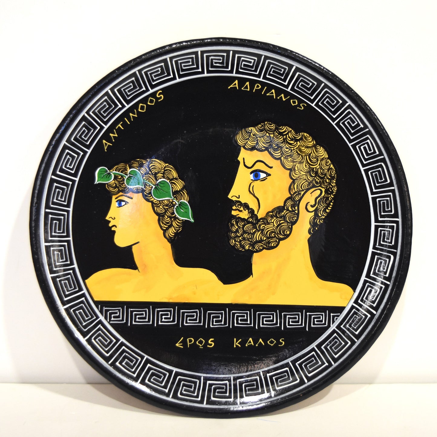 Antinous and Hadrian - An Ancient Love Story over the Centuries - Classic Period,500 BC - Meander Motif - Ceramic plate - Handmade in Greece