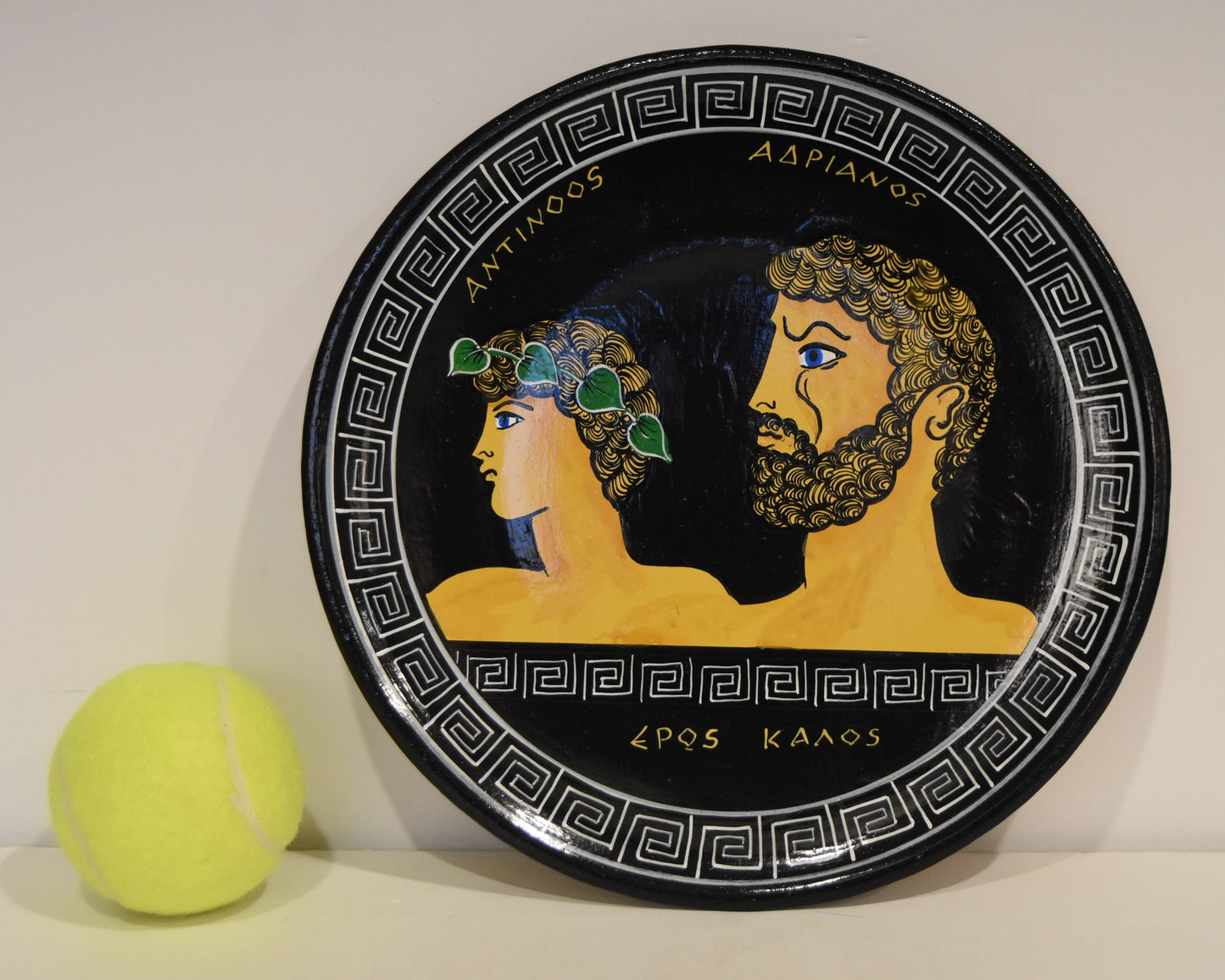 Antinous and Hadrian - An Ancient Love Story over the Centuries - Classic Period,500 BC - Meander Motif - Ceramic plate - Handmade in Greece