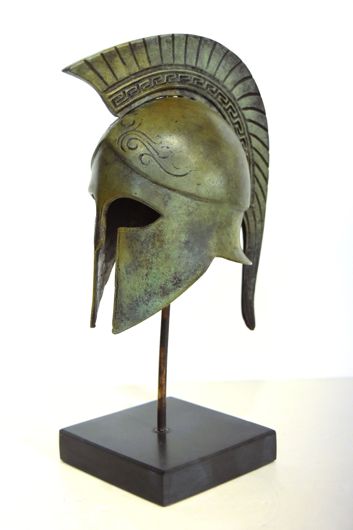 Ancient Greek Athenian Corinthian Helmet - Classic Period - Marble Base  - Museum Replica - Pure Bronze Statue