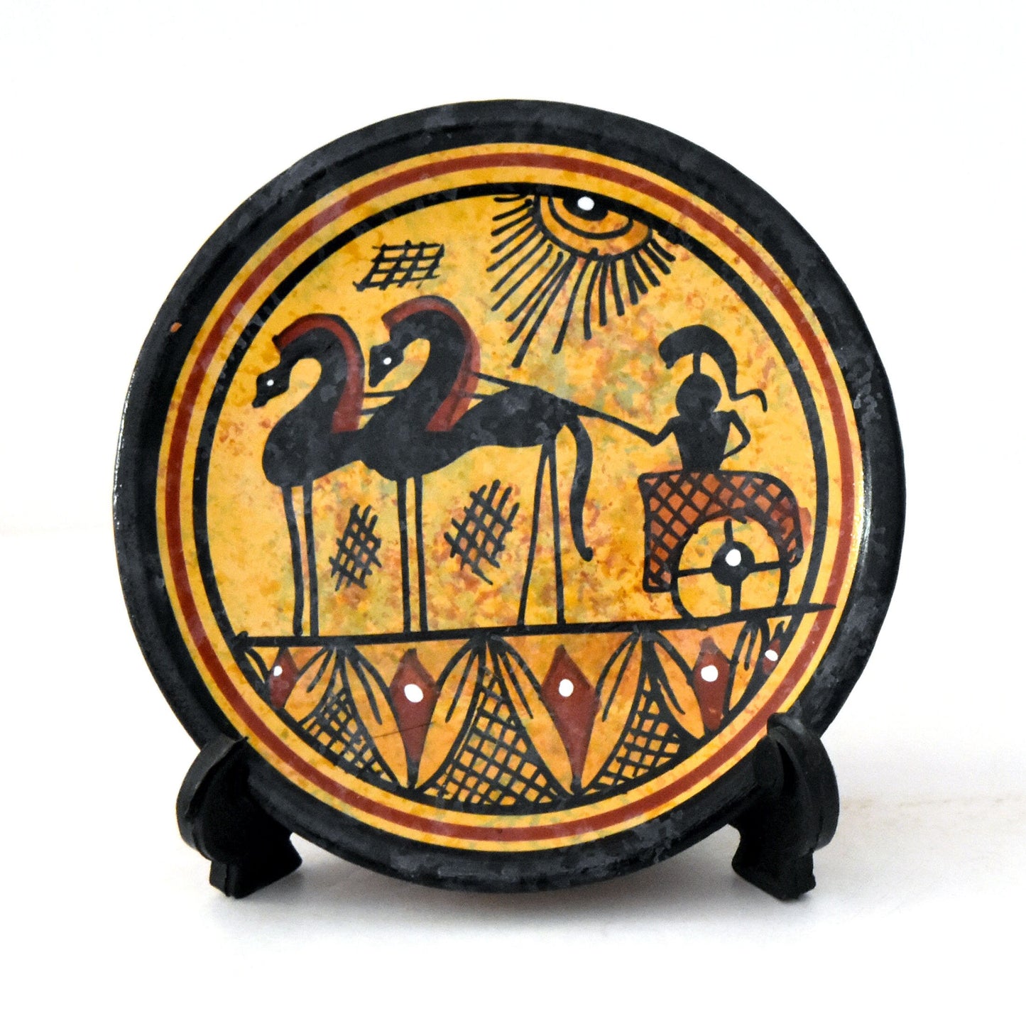 Set of four Plates - Warriors, Trireme, Owl, Chariot - Ancient Greece - Classic Period - Attica - Athens - Desk Miniatures - Ceramic Items