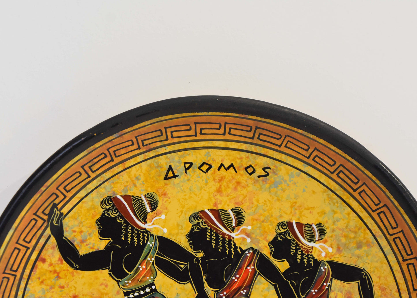 Women Runners in Ancient Heraean Games - Sportswomen - Classic Period - 500 BC - Meander Motif - Ceramic plate - Handmade in Greece