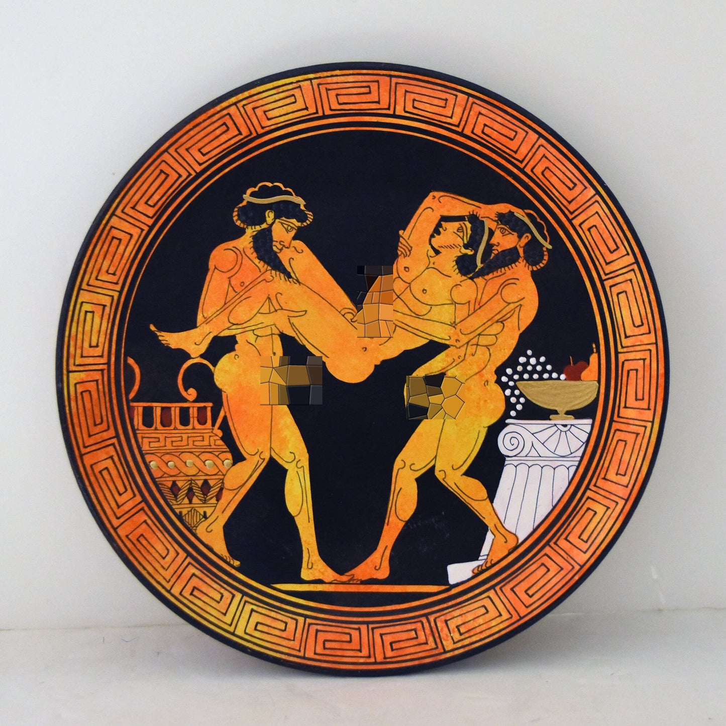 Homoerotic Scene between Three Males  - Athens, 450 BC - Love is a juice with many tastes - Ceramic - Meander design - Handmade in Greece