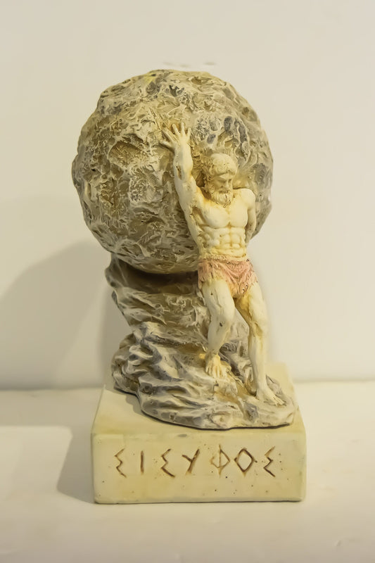 Sisyphus Sisyphos - Zeus dealt him the eternal punishment of forever rolling a boulder up a hill of Hades - Handmade - Casting Stone